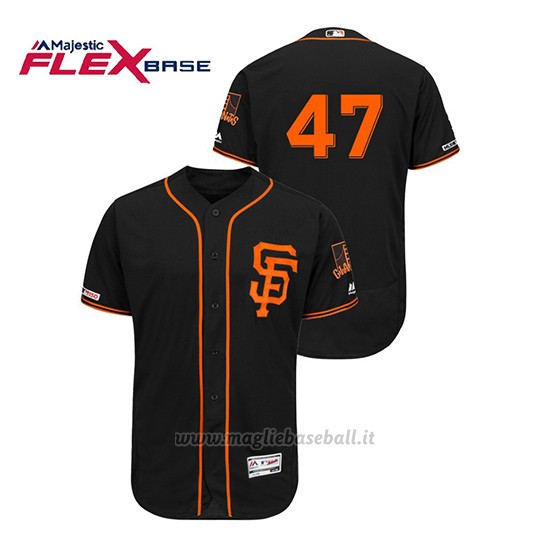 Maglia Baseball Uomo San Francisco Giants Johnny Cueto 150th Aniversario Patch Autentico Flex Base Nero